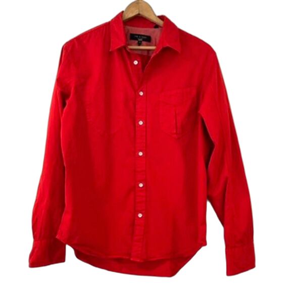 Rag & Bone Arrow Red Button Front Garment Dyed Shirt Men's Large Cotton Blend - Picture 2 of 9